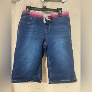 Blue Denim Burmuda Shorts with Pink Waistband Girls 12-14